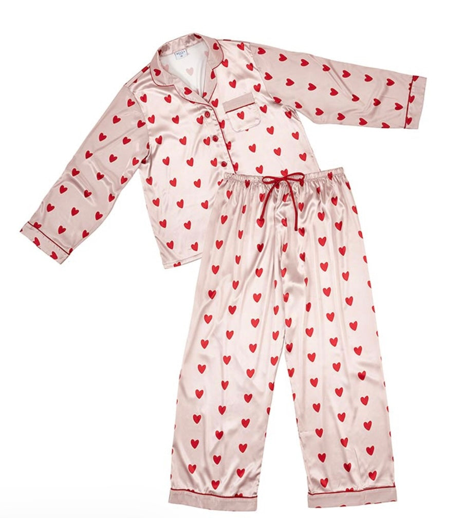 Long Sleeve PJ Set - Pink/Red Hearts