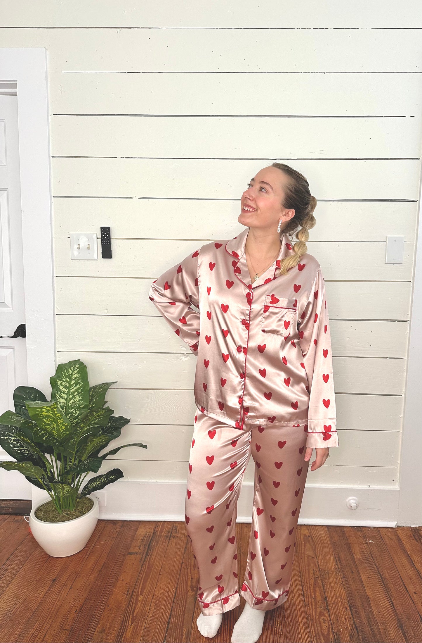 Long Sleeve PJ Set - Pink/Red Hearts